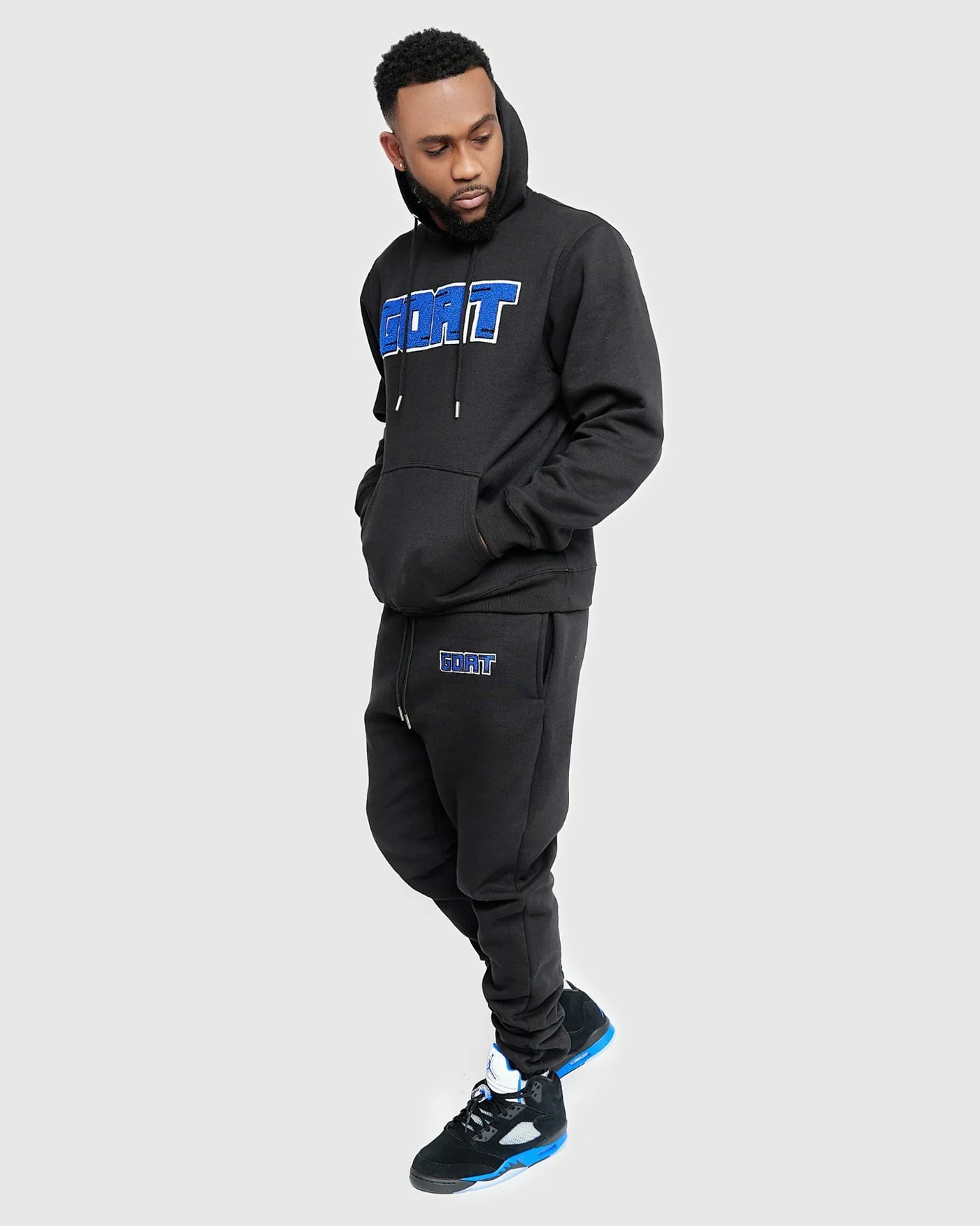 Staple Classic Chenille Sweatsuit (Black and Racer Blue)